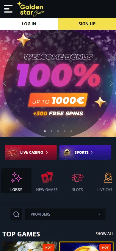 Golden Star Casino home interface on an Android mobile device