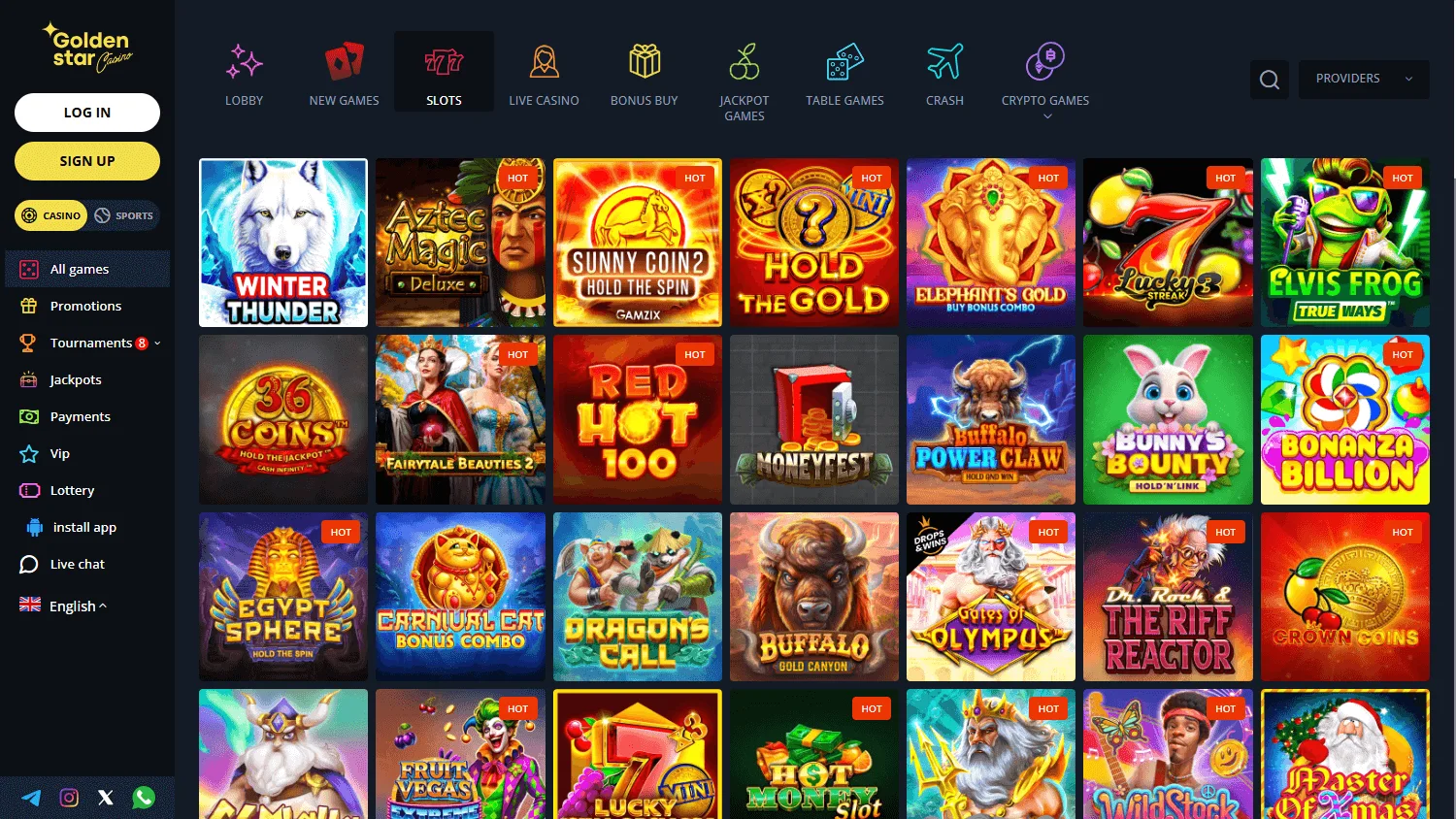 Golden Star Casino games interface on a desktop computer