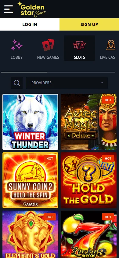 Golden Star Casino games interface on an Android mobile device
